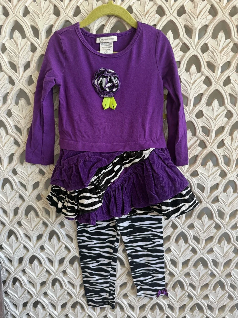 Bonnie Jean Girls Purple Zebra Dress & Leggings Set 4T